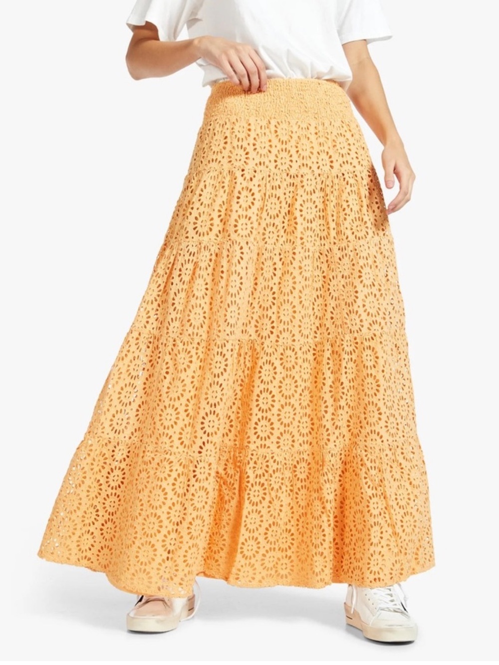 SIGNIFICANT OTHER Women Sz 8 Tiered Mazie Cotton Maxi Skirt Orange Eyelet - Picture 3 of 8